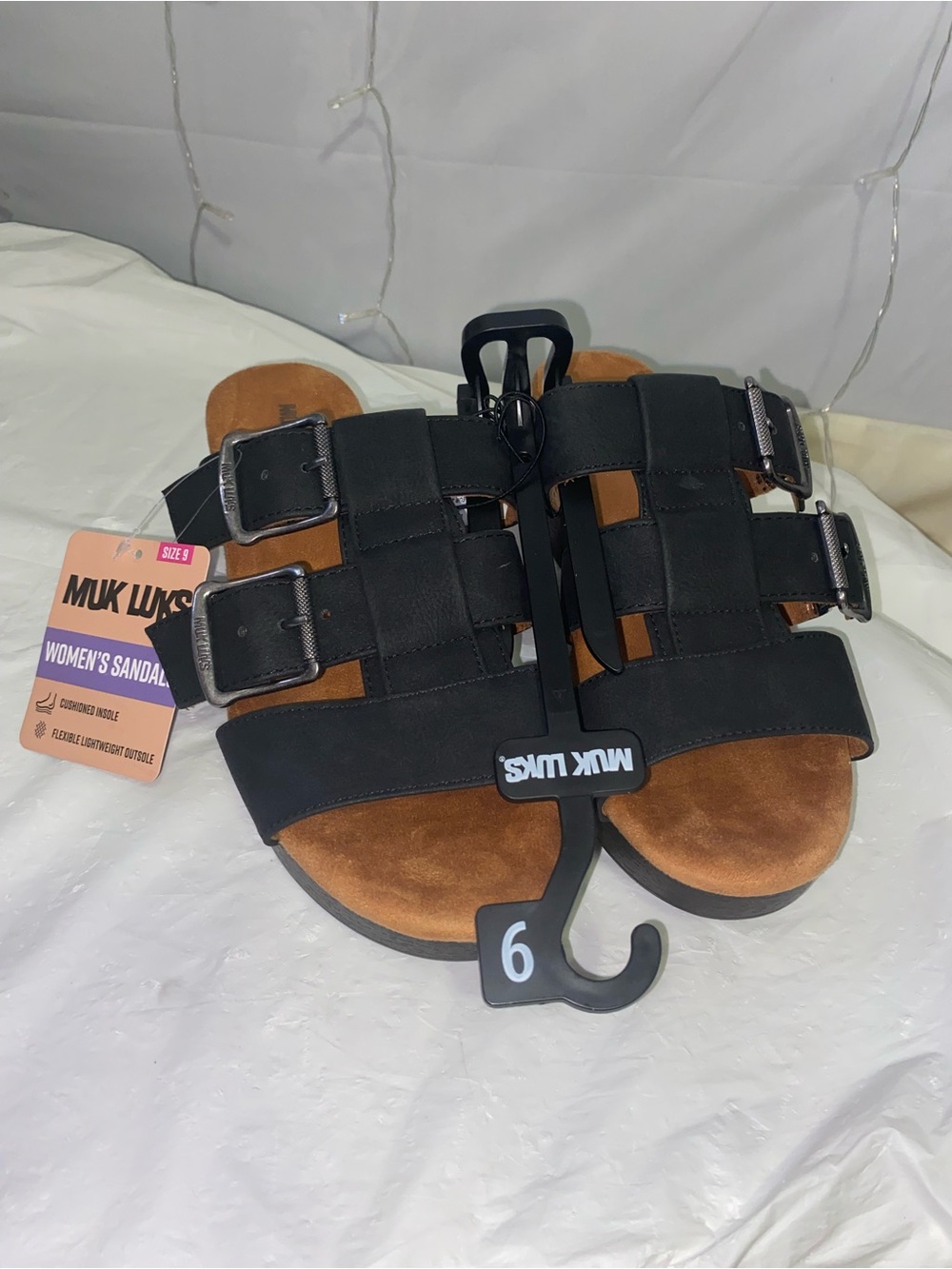 Muk Luks Women's Black Triple-Buckle Slide Sandals